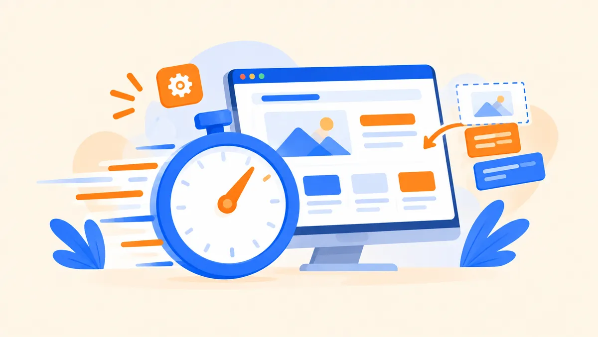 Illustration d'un chronomètre devant un site internet en cours de construction